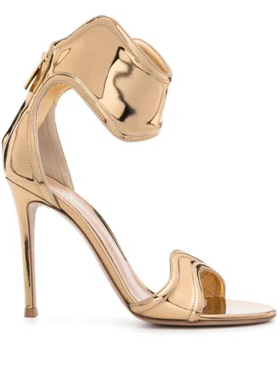 GIANVITO ROSSI GOLD LUCREZIA 105 LEATHER SANDALS