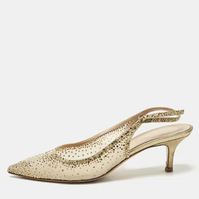 Pre-owned Gianvito Rossi Gold Mesh Regina Crystals Slingback Pumps Size 37