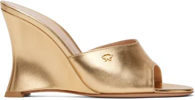 Gianvito Rossi Gold Nappa Silk Heeled Sandals In Mekong