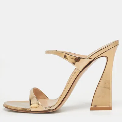 Gianvito Rossi Gold Patent Leather Aura Slide Sandals