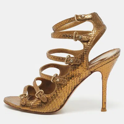 Pre-owned Gianvito Rossi Gold Snakeskin Strappy Sandals Size 39.5