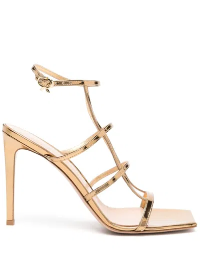Gianvito Rossi Gold-tone Caged 95mm Patent Leather Sandals