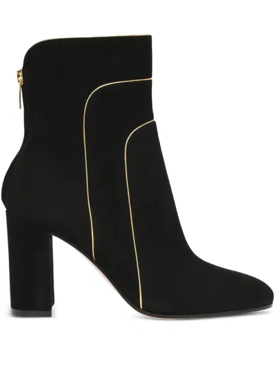 Gianvito Rossi Gold-trim Suede Boots In Black