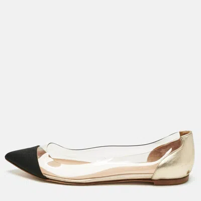 Gianvito Rossi Gold/black Leather And Pvc Plexi Ballet Flats In Multi