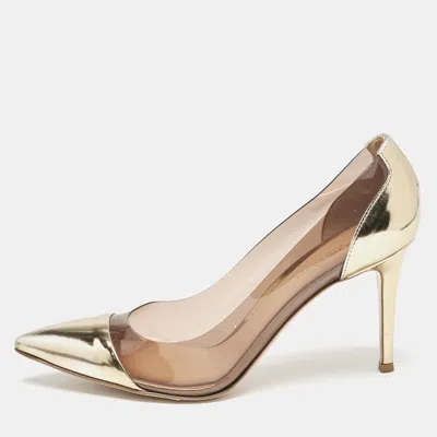 Pre-owned Gianvito Rossi Gold/brown Leather And Pvc Plexi Pumps Size 40