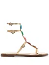Gianvito Rossi Gemstone Detailed Flat Leather Sandals In Golden