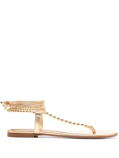 Gianvito Rossi Soleil Bead-embellished Leather Sandals In Gold