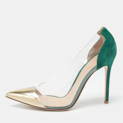 Gianvito Rossi Gold/green Leather Suede And Pvc Plexi Pumps In Multi