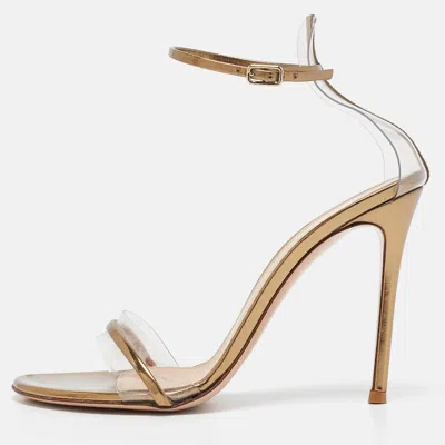 Gianvito Rossi Gold/transparent Leather And Pvc Ankle Strap Sandals