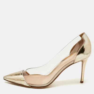 Gianvito Rossi Gold/transparent Leather And Pvc Plexi Pointed Toe Pumps