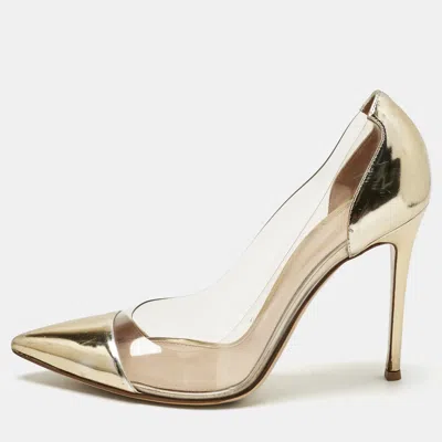 Pre-owned Gianvito Rossi Gold/transparent Patent Leather And Pvc Plexi Pumps Size 41