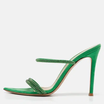 Pre-owned Gianvito Rossi Green Crystal Embellished Suede Cannes Sandals Size 36