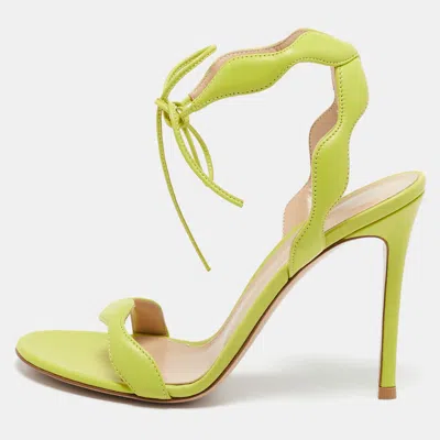 Pre-owned Gianvito Rossi Green Leather Wavy Ankle Tie Sandals Size 37.5