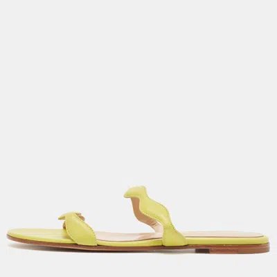 Pre-owned Gianvito Rossi Green Leather Wavy Flat Slides Size 38
