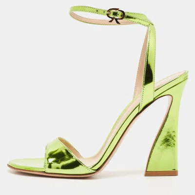 Pre-owned Gianvito Rossi Green Patent Leather Aura Ankle Strap Sandals Size 37.5