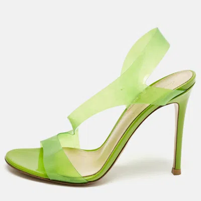 Pre-owned Gianvito Rossi Green Pvc Metropolis Strappy Slingback Sandals Size 37