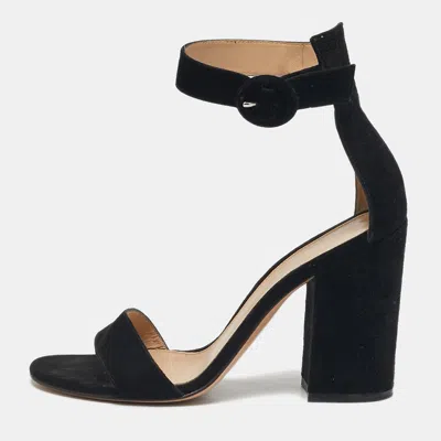 Gianvito Rossi Green Suede Portofino Block Heel Sandals In Black