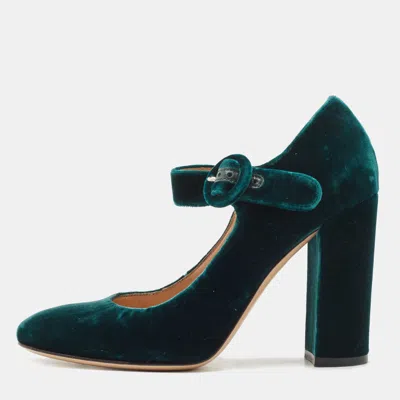 Pre-owned Gianvito Rossi Green Velvet Lorraine Mary Jane Pumps Size 36 In Grey