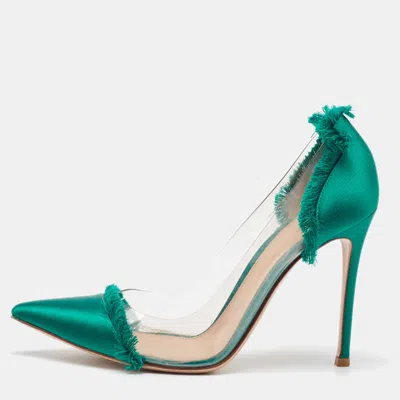 Pre-owned Gianvito Rossi Green/transparent Pvc And Satin Plexi Pointed Toe Pumps Size 39