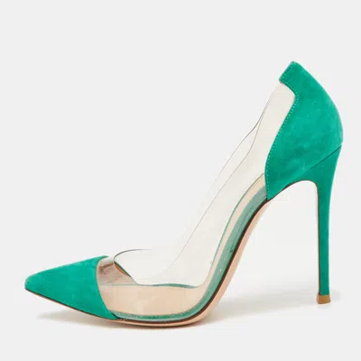 Pre-owned Gianvito Rossi Green/transparent Pvc And Suede Plexi Pumps Size 39.5