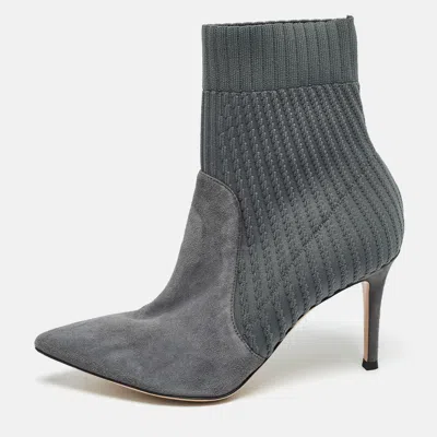 Gianvito Rossi Grey Knit Fabric And Suede Katie Ankle Boots In Gray