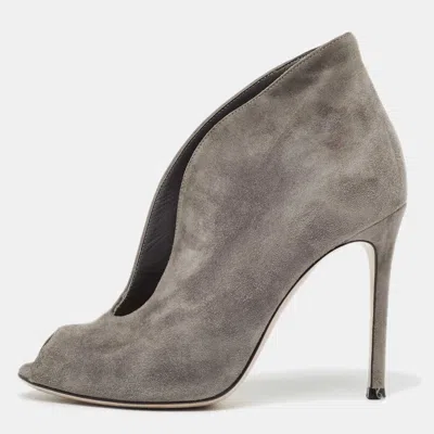 Pre-owned Gianvito Rossi Grey Suede Vamp Booties Size 35.5