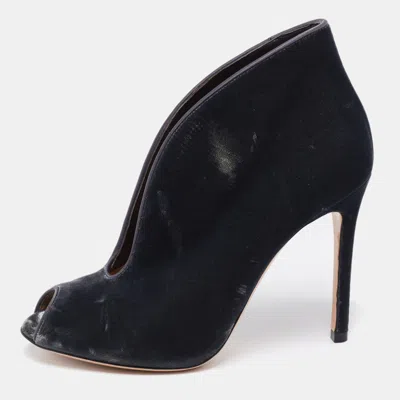 Gianvito Rossi Grey Velvet Vamp Peep-toe Booties In Blue