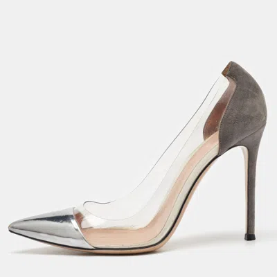 Pre-owned Gianvito Rossi Grey/silver Suede Leather And Pvc Plexi Pumps Size 40.5