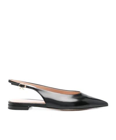Gianvito Rossi Robbie Sling 05 Leather Slingback Flats In Black