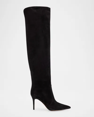 Gianvito Rossi Hansen Suede Pointed-toe Knee Boots In Black