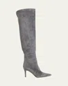 Gianvito Rossi Hansen Suede Pointed-toe Knee Boots In Blue