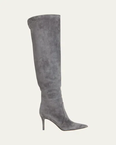 Gianvito Rossi Hansen Suede Pointed-toe Knee Boots In Blue
