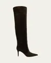 Gianvito Rossi Hansen Suede Pointed-toe Knee Boots In Brown