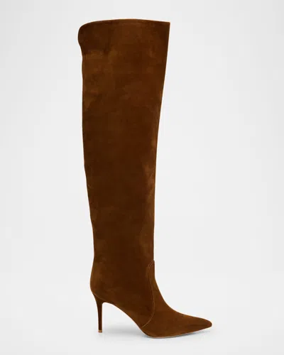 Gianvito Rossi Hansen Suede Pointed-toe Knee Boots In Brown