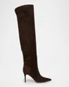 Gianvito Rossi Hansen Suede Pointed-toe Knee Boots In Brown
