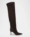 Gianvito Rossi Hansen Suede Pointed-toe Knee Boots In Brown
