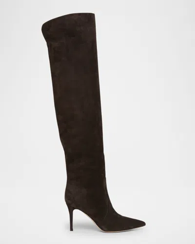 Gianvito Rossi Hansen Suede Pointed-toe Knee Boots In Brown