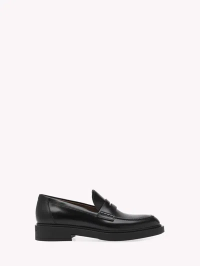Gianvito Rossi Harris Polished-leather Penny Loafers In Black