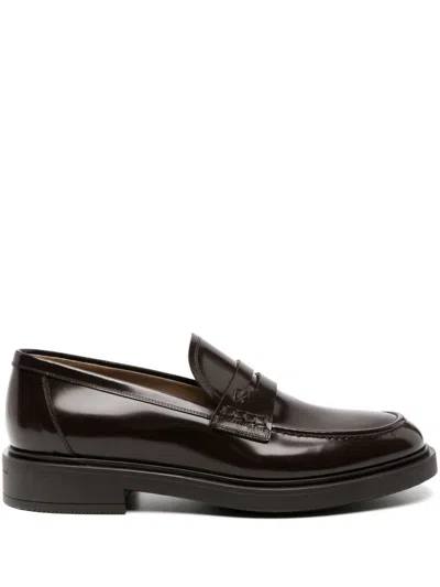 Gianvito Rossi Harris Debossed-logo Leather Loafers In Brown