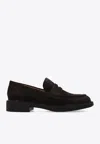 Gianvito Rossi Suede Loafers With Rubber Sole And Stitching In Brown