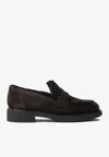 Gianvito Rossi Suede Loafers With Rubber Sole And Stitching In Brown
