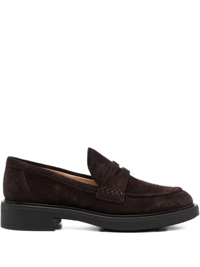 Gianvito Rossi Harris Suede Penny Loafers In Brown