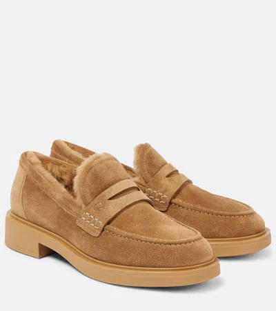 Gianvito Rossi Harris Suede Penny Loafers In Beige