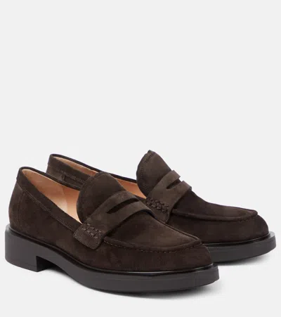 Gianvito Rossi Suede Loafers With Rubber Sole And Stitching In Brown
