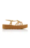 Gianvito Rossi 45 Knotted Metallic Leather Platform Sandals In Gold