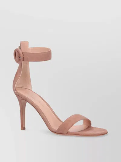 Gianvito Rossi Heeled Sandals With Buckle Detail And Suede Finish In Gold