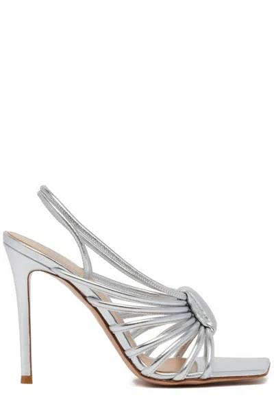 Gianvito Rossi Hellen Metal Effect Caged Sandals In Silver