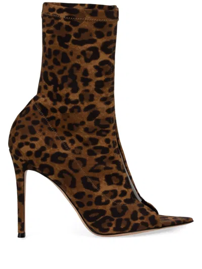 Gianvito Rossi Ankle Boots With Leopard Print And Pvc Panel In Multicolor