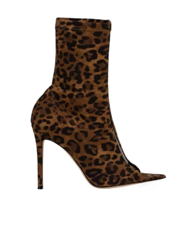 Gianvito Rossi Leather Ankle Boots In Animal Print