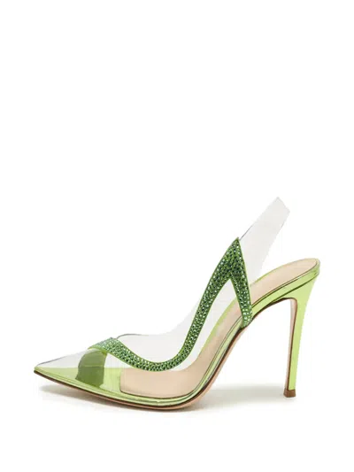 Pre-owned Gianvito Rossi Hortensia Crystal Slingback Pumps In Green
